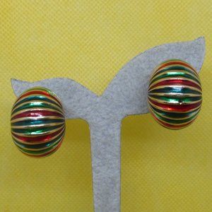 Vintage Enamel Shrimp Earrings Ribbed Enamel Gold Tone Metal Pierced Earrings